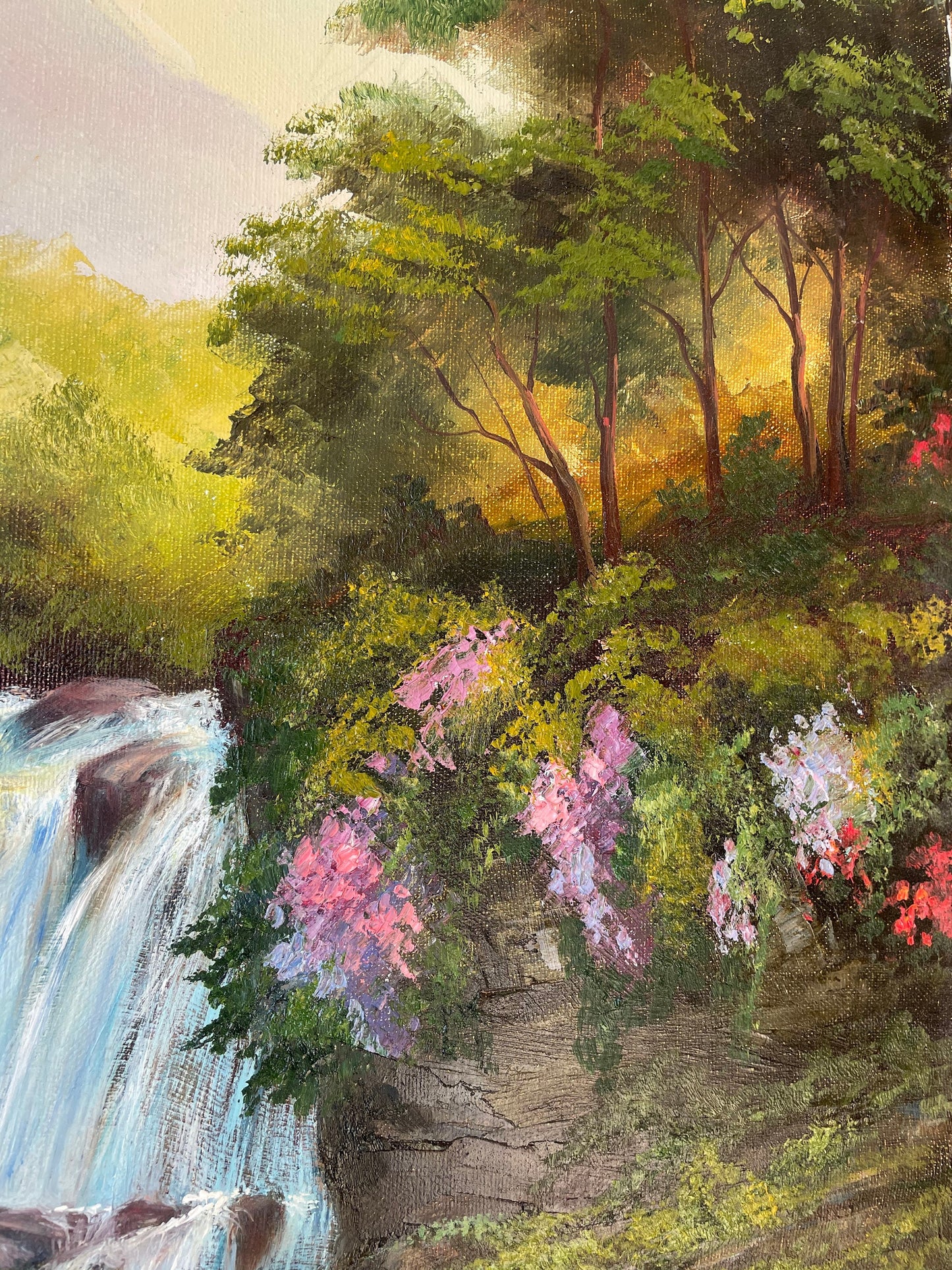 Tropical Waterfall Original Painting on Canvas Landscape Wall Art 100% Hand Painted Oil Painting Framed Forest Art Decor Paradise Painting