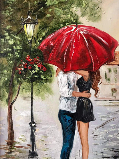 Couple Under Red Umbrella Painting on Canvas Kissing Couple Artwork Romantic Paintings for Bedroom