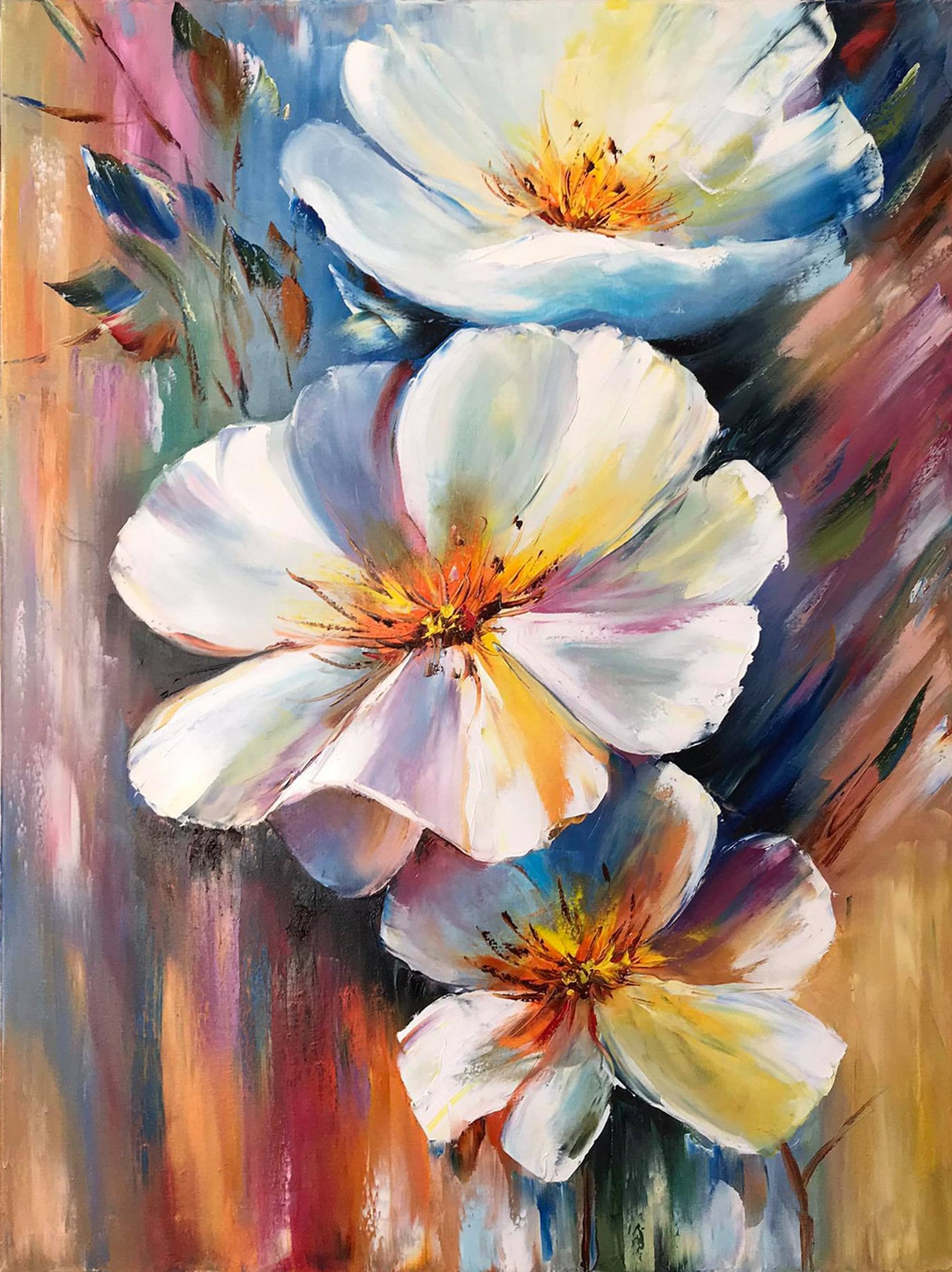 Abstract flowers contemporary painting Canvas oil painting Flower painting bathroom art Floral painting original Wildflowers artwork