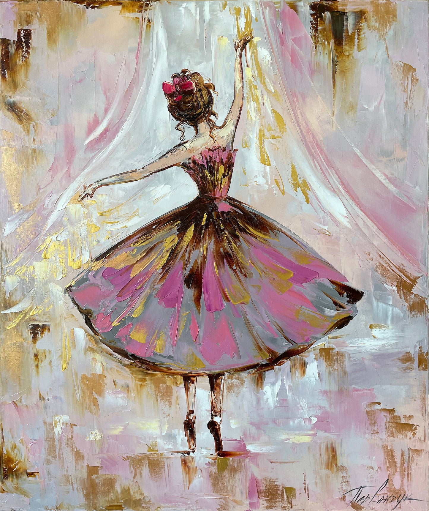 Pink and Gold Ballerina Canvas Painting Ballerina Girl Room Decor Ballet Artwork Abstract Ballerina Wall Art Nursery Painting for Baby Girl