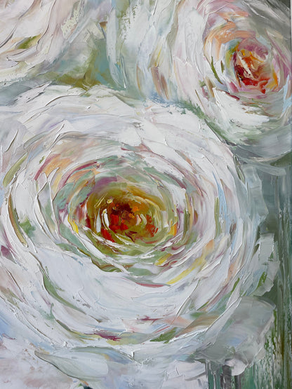 White Roses Painting Original Abstract Rose Wall Decor White Flowers Painting on Canvas Flowers Art Work Rose Oil Painting Flower Artwork