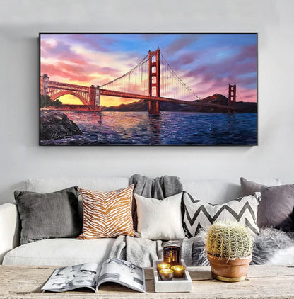 San Francisco Golden Gate Bridge Painting on Canvas Bridge Sunset Painting San Francisco Framed Art California Wall Art Decor SF Gifts