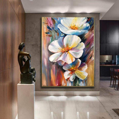 Abstract flowers contemporary painting Canvas oil painting Flower painting bathroom art Floral painting original Wildflowers artwork