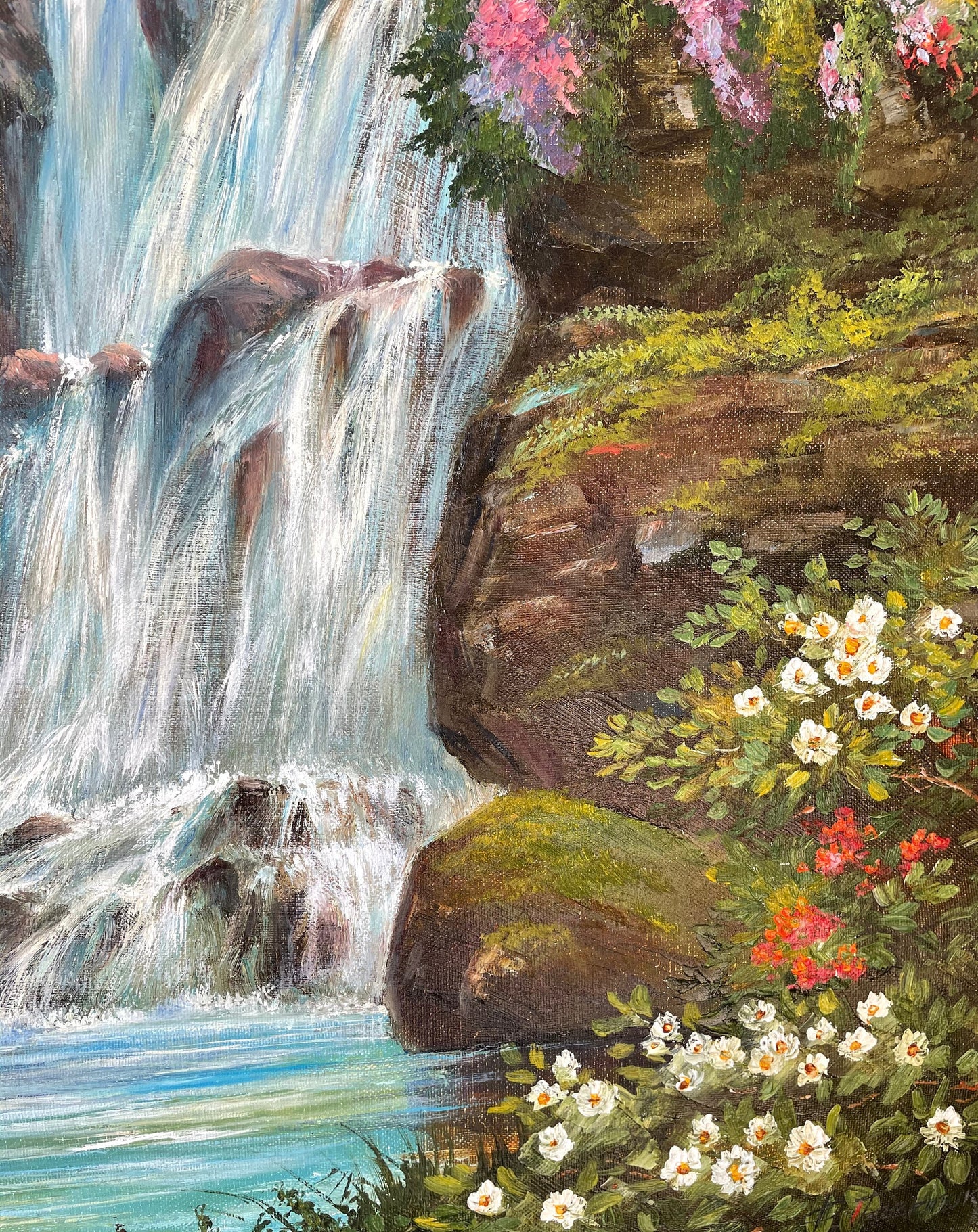 Tropical Waterfall Original Painting on Canvas Landscape Wall Art 100% Hand Painted Oil Painting Framed Forest Art Decor Paradise Painting