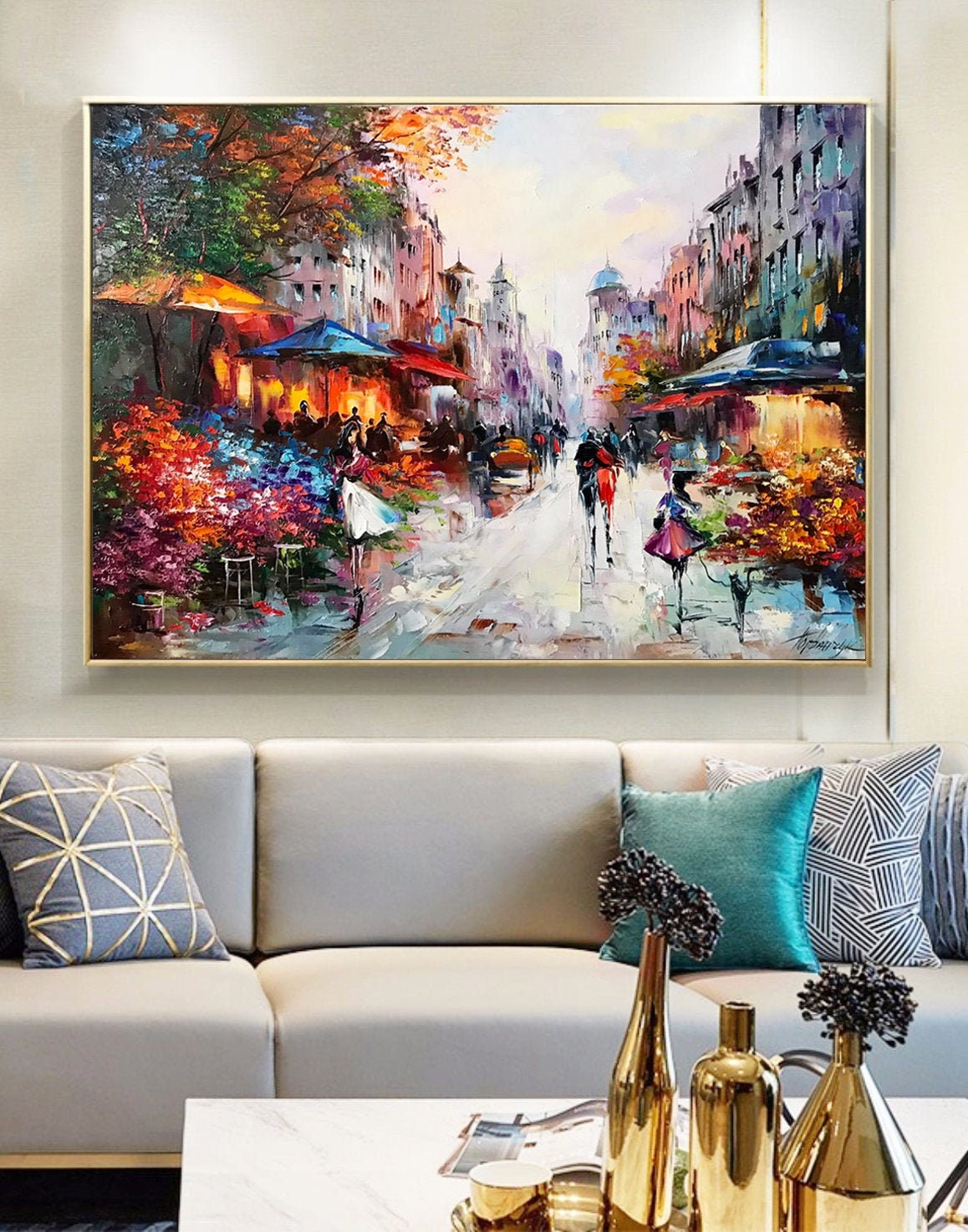 French Street Scene Oil Painting Original Paris Street Painting Emily in Paris Wall Art French Street Cafe Paintings Paris French Gifts