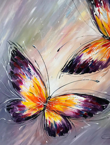 Abstract Butterfly Painting on Canvas Original Butterfly Wall Art Purple Butterfly Art Large Artwork Framed Butterfly Oil Painting