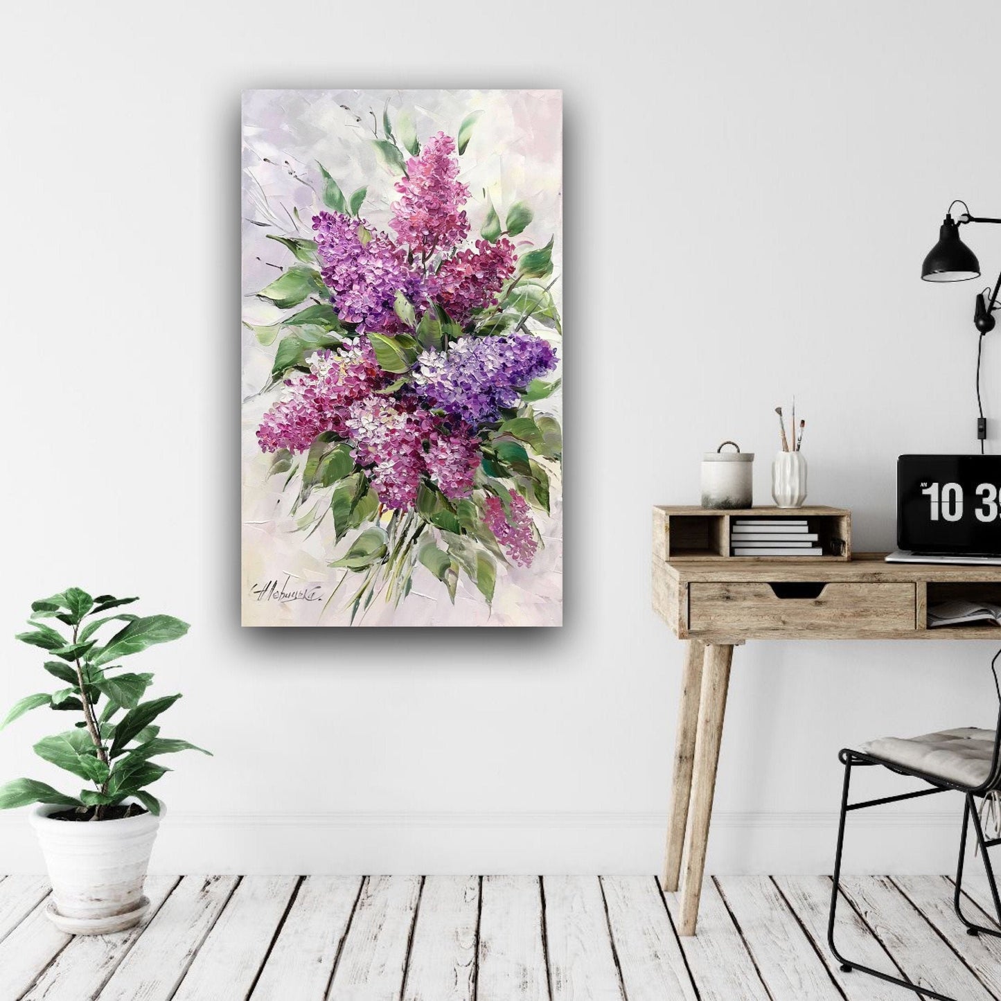 Lilac Oil Painting Original Flower Wall Art Purple Painting on Canvas Floral Kitchen Decor Lilacs Flowers Bouquet Abstract Painting