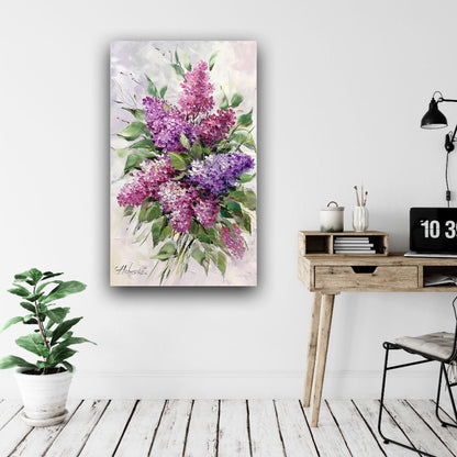 Lilac Oil Painting Original Flower Wall Art Purple Painting on Canvas Floral Kitchen Decor Lilacs Flowers Bouquet Abstract Painting