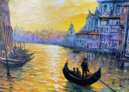 Venice Canal Oil Painting Original Venetian Grand Canal Art Famous Painting Monet Classic Italy Sunset at Venice Art