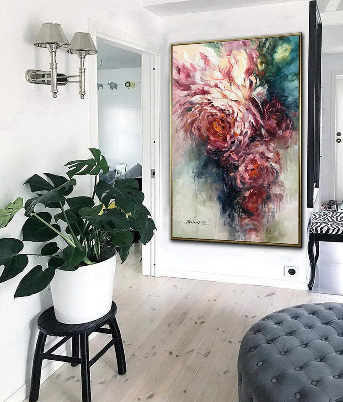 Abstract Flowers Original Painting Oversized Vertical Room Decor  Roses Oil Painting Extra Large Contemporary Floral Abstract Wall Art