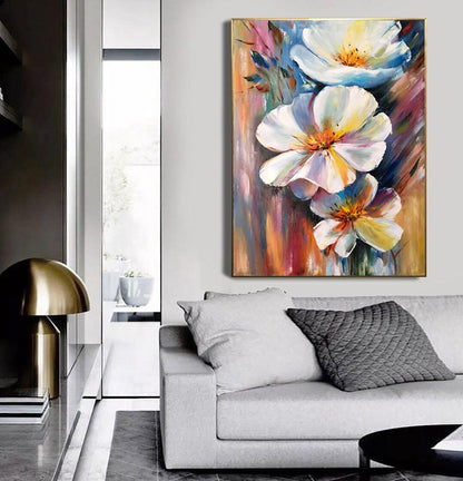 Abstract flowers contemporary painting Canvas oil painting Flower painting bathroom art Floral painting original Wildflowers artwork