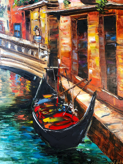 Italian painting original City wall art Gondola artwork Travel gift for her House painting Italy art landscape Venice oil painting on canvas