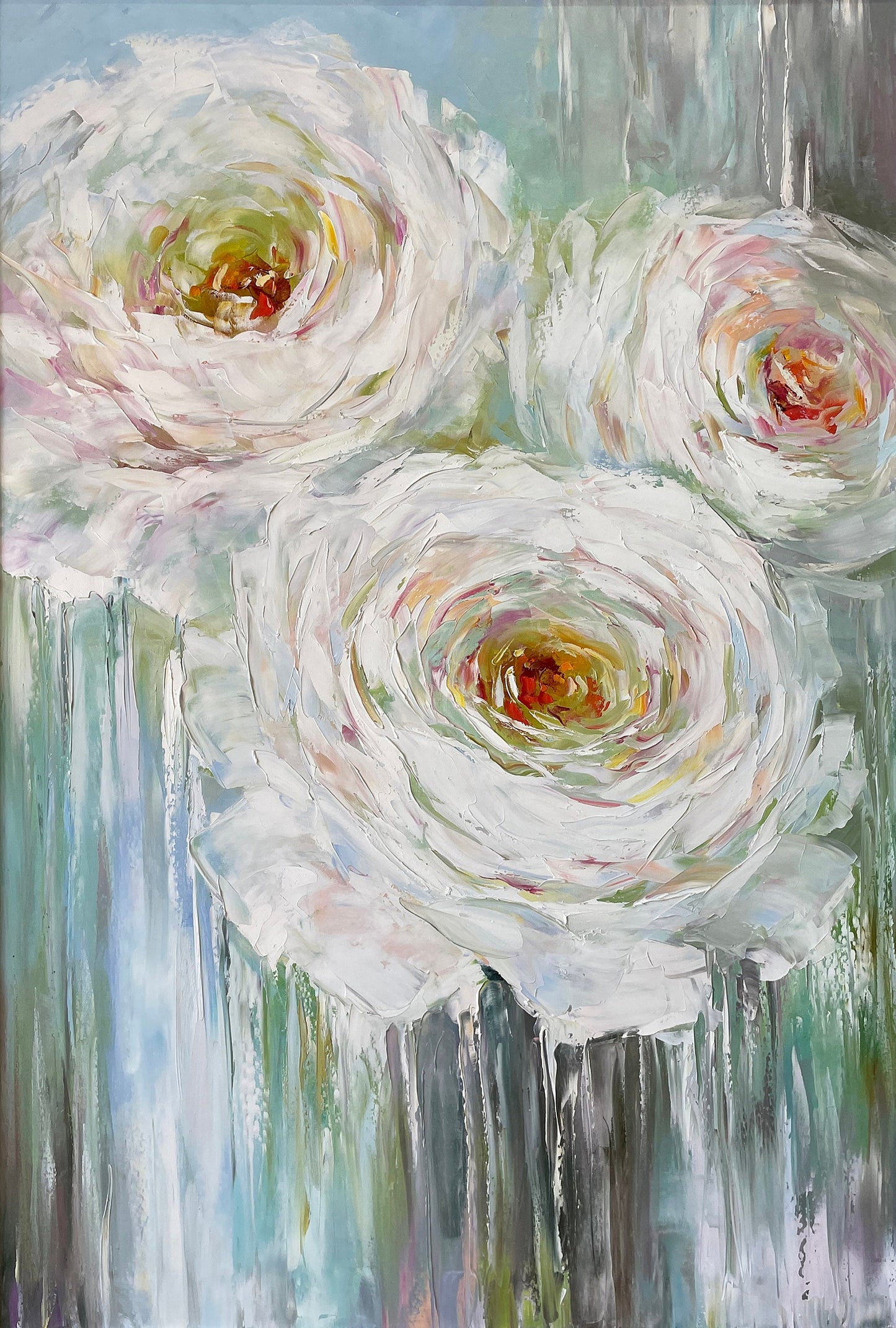 White Roses Painting Original Abstract Rose Wall Decor White Flowers Painting on Canvas Flowers Art Work Rose Oil Painting Flower Artwork