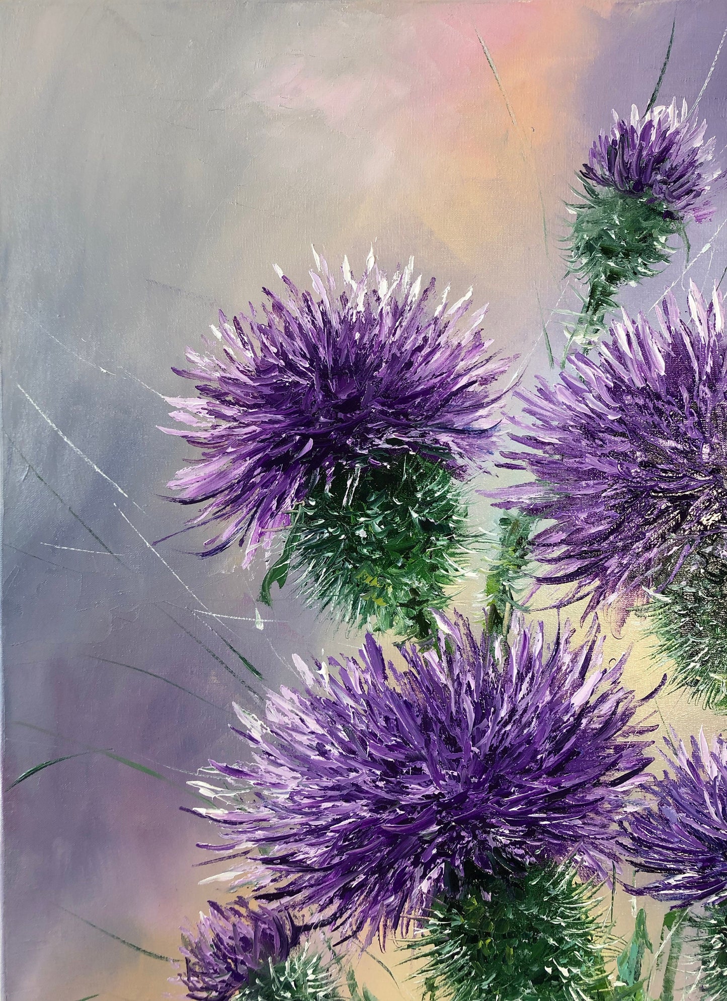 Thistle oil painting Original floral art Botanical painting Wildflower art Plant artwork Thistle wall art Purple flowers painting on canvas