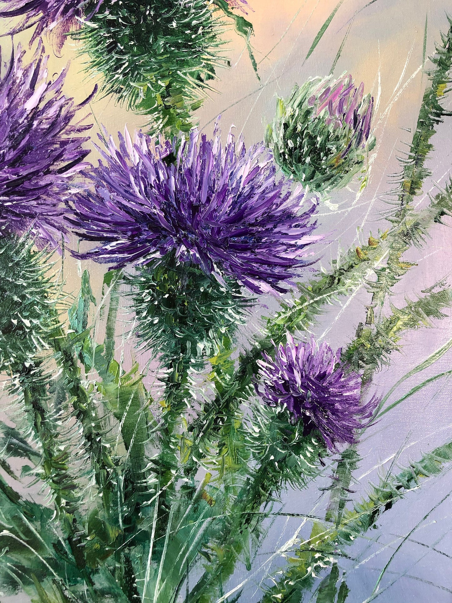 Thistle oil painting Original floral art Botanical painting Wildflower art Plant artwork Thistle wall art Purple flowers painting on canvas