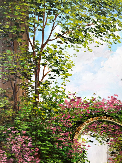 Italian Street Oil Painting | Original Mediterranean Villa Wall Art | Tuscany Italy Painting on Canvas | Large Italian Garden Artwork