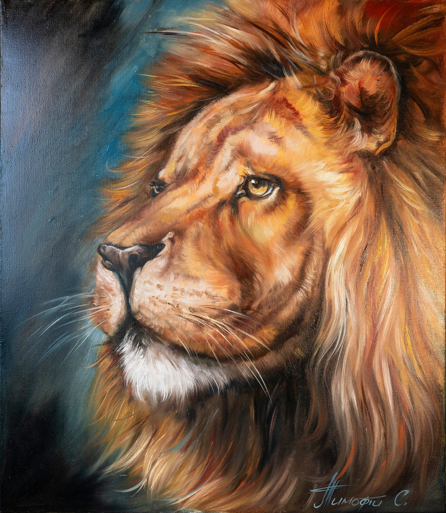 Lion Head Oil Painting On Canvas Abstract Animal Art Blue Brown Wall Art Brave Painting Lion Gift For Men Safari Decor Lion King Painting