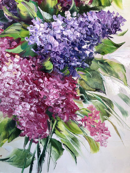 Lilac Oil Painting Original Flower Wall Art Purple Painting on Canvas Floral Kitchen Decor Lilacs Flowers Bouquet Abstract Painting