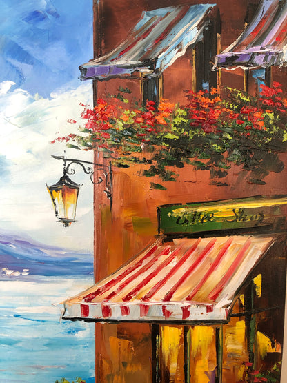 Italian Cafe Painting on Canvas Italian Restaurant Paintings Mediterranean Wall Art Italy Landscape Canvas Art Italian Scenery Oil Painting