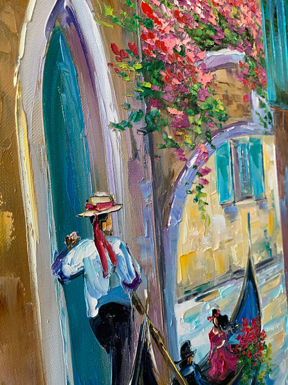 Venice Gondola Painting on Canvas Venice Canal Oil Painting Original Italian Wall Art for Home