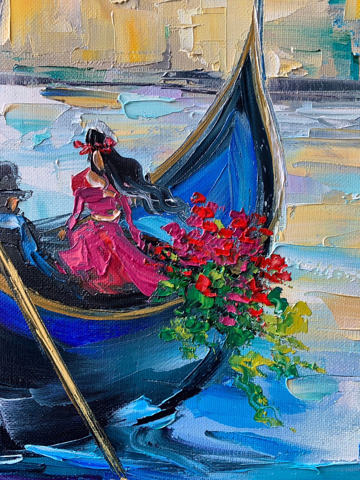 Venetian Painting on Canvas | Original Venice Canal Wall Art | Gondola Boat Oil Painting | Famous Venice Italy Artwork