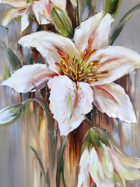 Lilies Painting Original Art Vertical Home Decor Abstract Botanical Art Pastel Color Painting Long Vertical Artwork Large Flower Wall Art