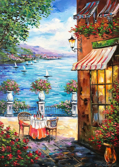 Italian Cafe Painting on Canvas Italian Restaurant Paintings Mediterranean Wall Art Italy Landscape Canvas Art Italian Scenery Oil Painting