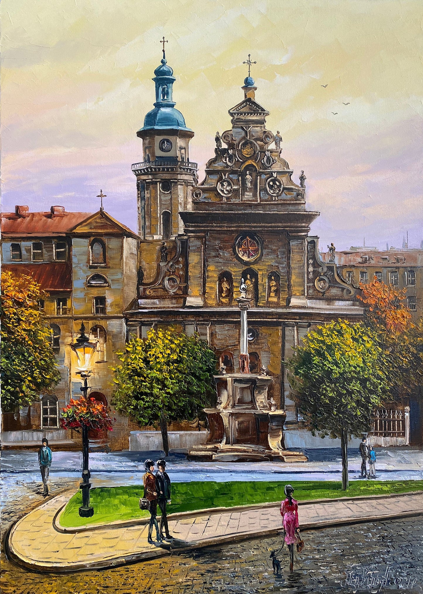 Lviv Ukraine Oil Painting Original Street Scene Painting City Scape Wall Art Old Town Painting Europe Artwork Night City Painting on Canvas