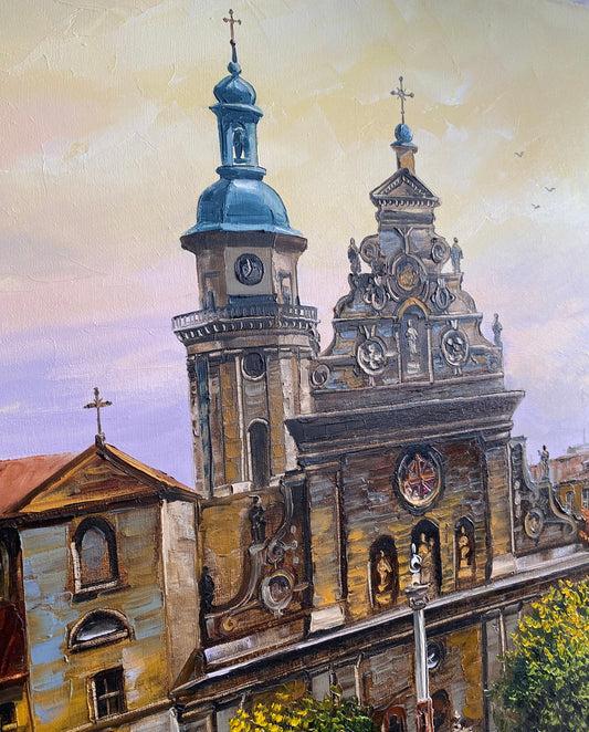 Lviv Ukraine Oil Painting Original Street Scene Painting City Scape Wall Art Old Town Painting Europe Artwork Night City Painting on Canvas