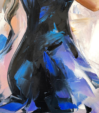 Abstract Girl with Violin Oil Painting Modern Woman Art Music Gifts for Her Royal Blue Painting 48x36 Elegant Wall Decor Contemporary Art