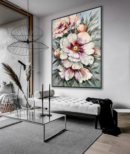 Large Abstract Flower Oil Painting Original Texture Flower Canvas Wall Art Abstract Flowers Wall Decor Extra Large Blossom Flower Painting