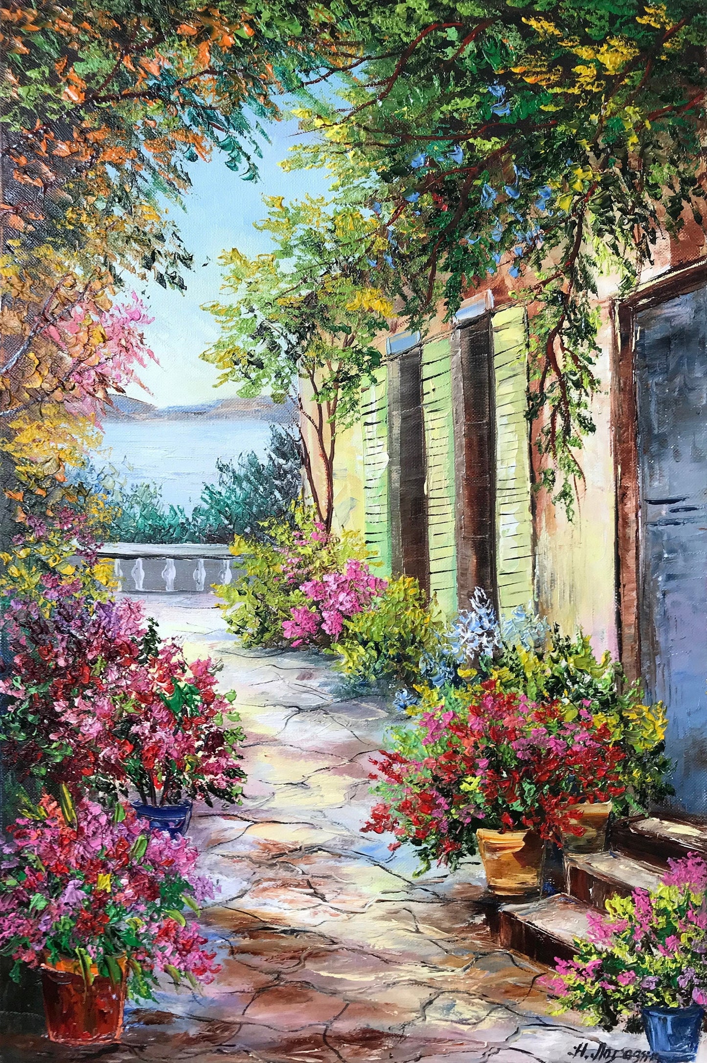 Tuscany Italian Painting Oil Original Landscape Painting for Kitchen Summer in the Garden Wall Art Decor italian village painting italy gift