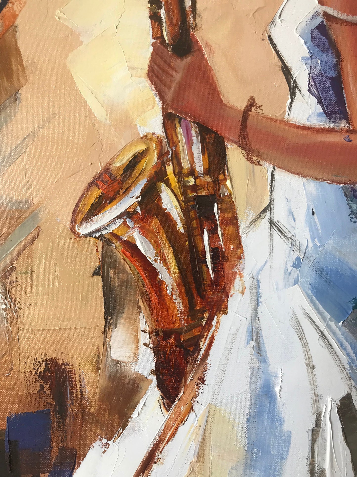 Elegant Woman Oil Painting Original Female Art Work Saxophonist Gifts Woman Playing Saxophone Canvas Painting Jazz Wall Art Saxophone Gifts