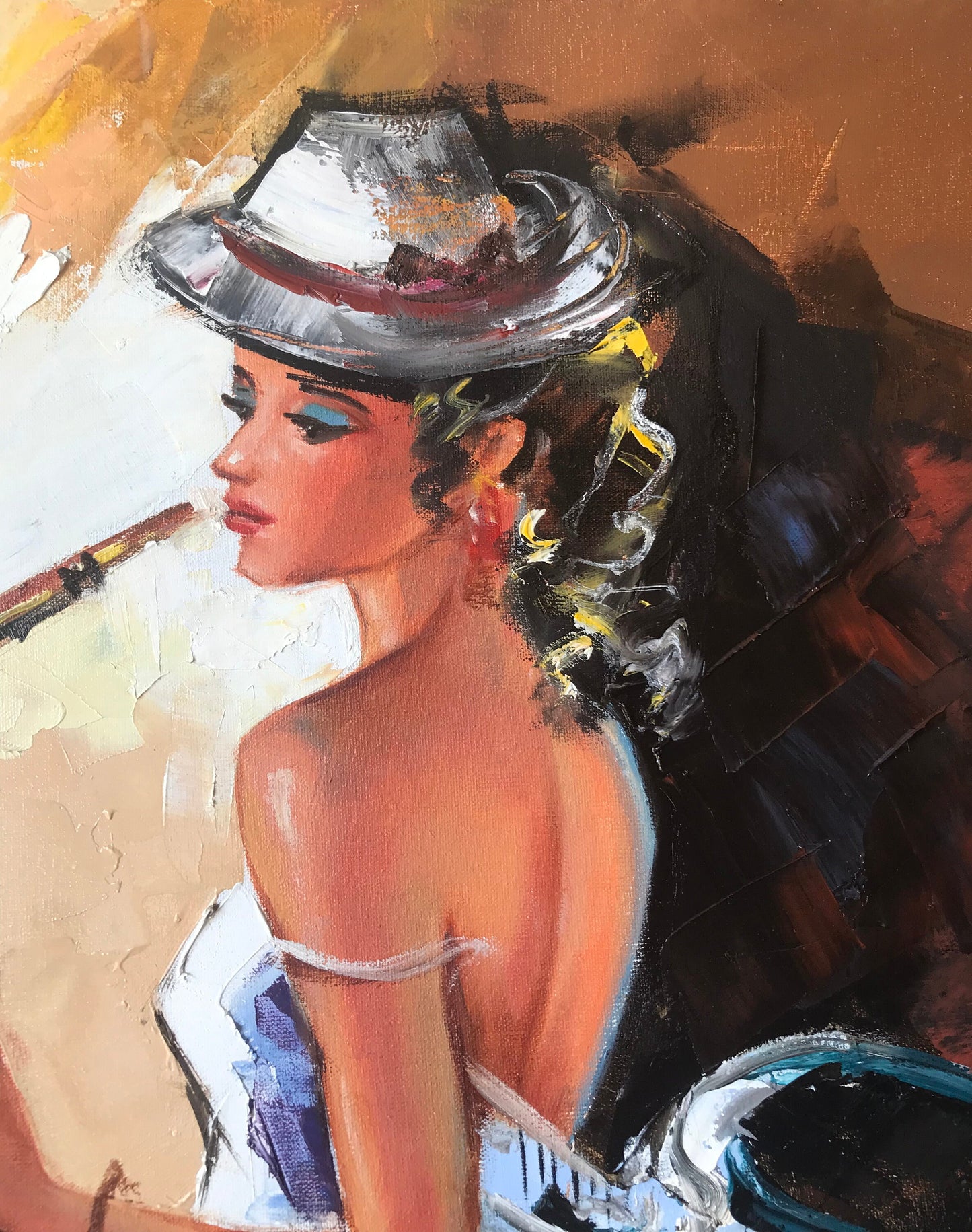 Elegant Woman Oil Painting Original Female Art Work Saxophonist Gifts Woman Playing Saxophone Canvas Painting Jazz Wall Art Saxophone Gifts