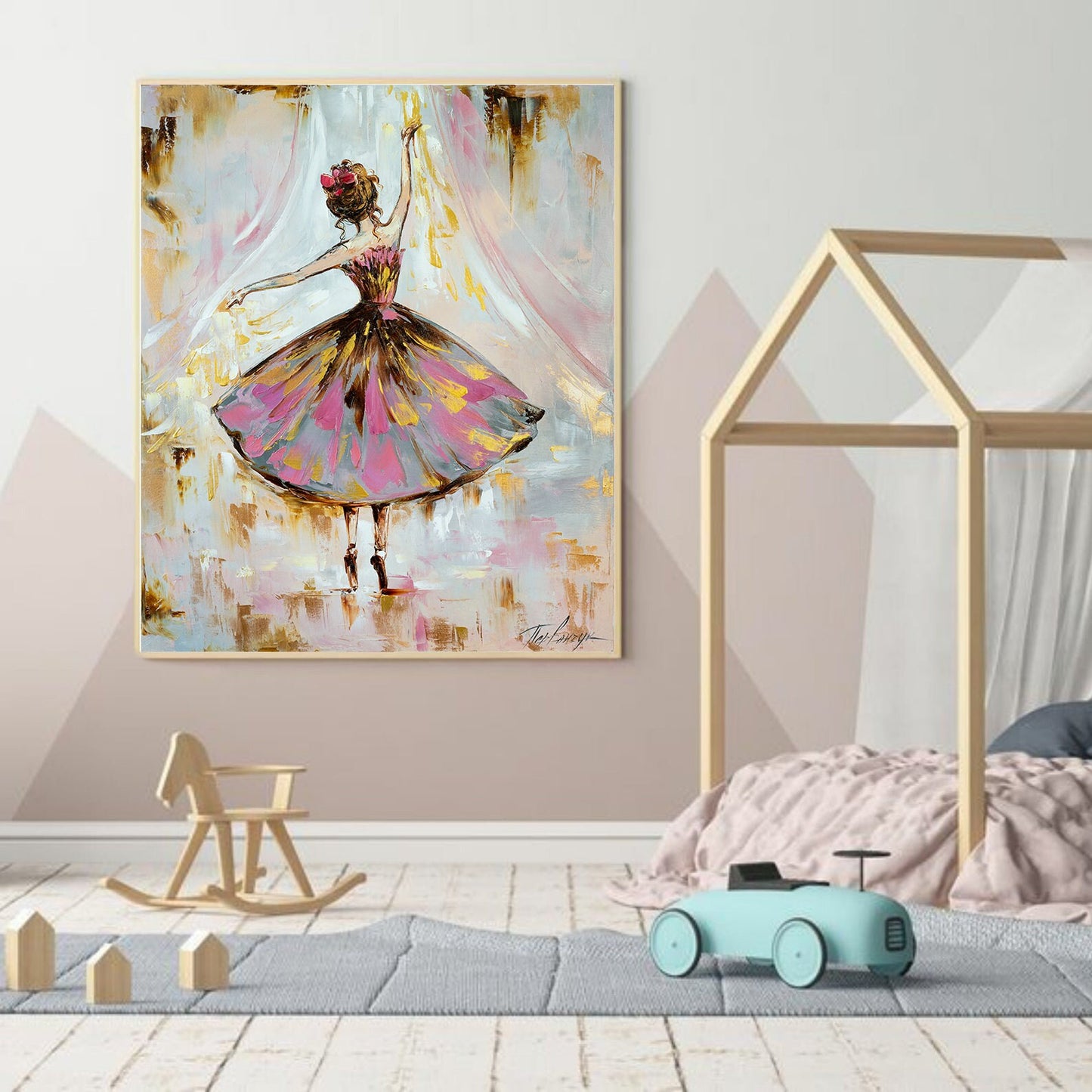 Pink and Gold Ballerina Canvas Painting Ballerina Girl Room Decor Ballet Artwork Abstract Ballerina Wall Art Nursery Painting for Baby Girl