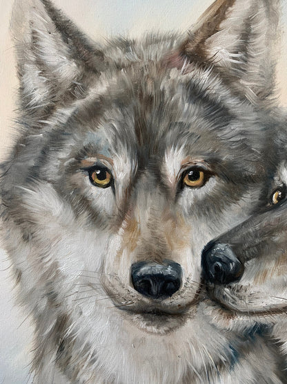 Wolves Oil Painting On Canvas Abstract Animal Art White Gray Wolves Wall Art Wild Animal Painting Gift for Wolf Lover Original Wolf Painting