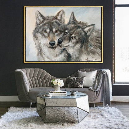 Wolves Oil Painting On Canvas Abstract Animal Art White Gray Wolves Wall Art Wild Animal Painting Gift for Wolf Lover Original Wolf Painting