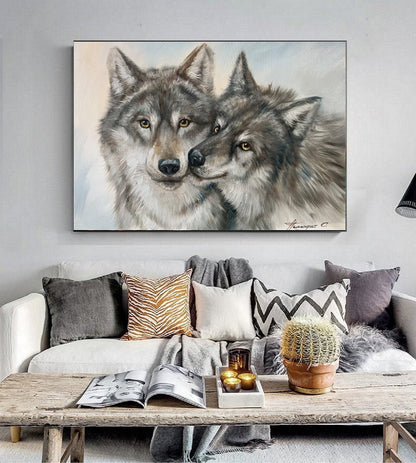 Wolves Oil Painting On Canvas Abstract Animal Art White Gray Wolves Wall Art Wild Animal Painting Gift for Wolf Lover Original Wolf Painting