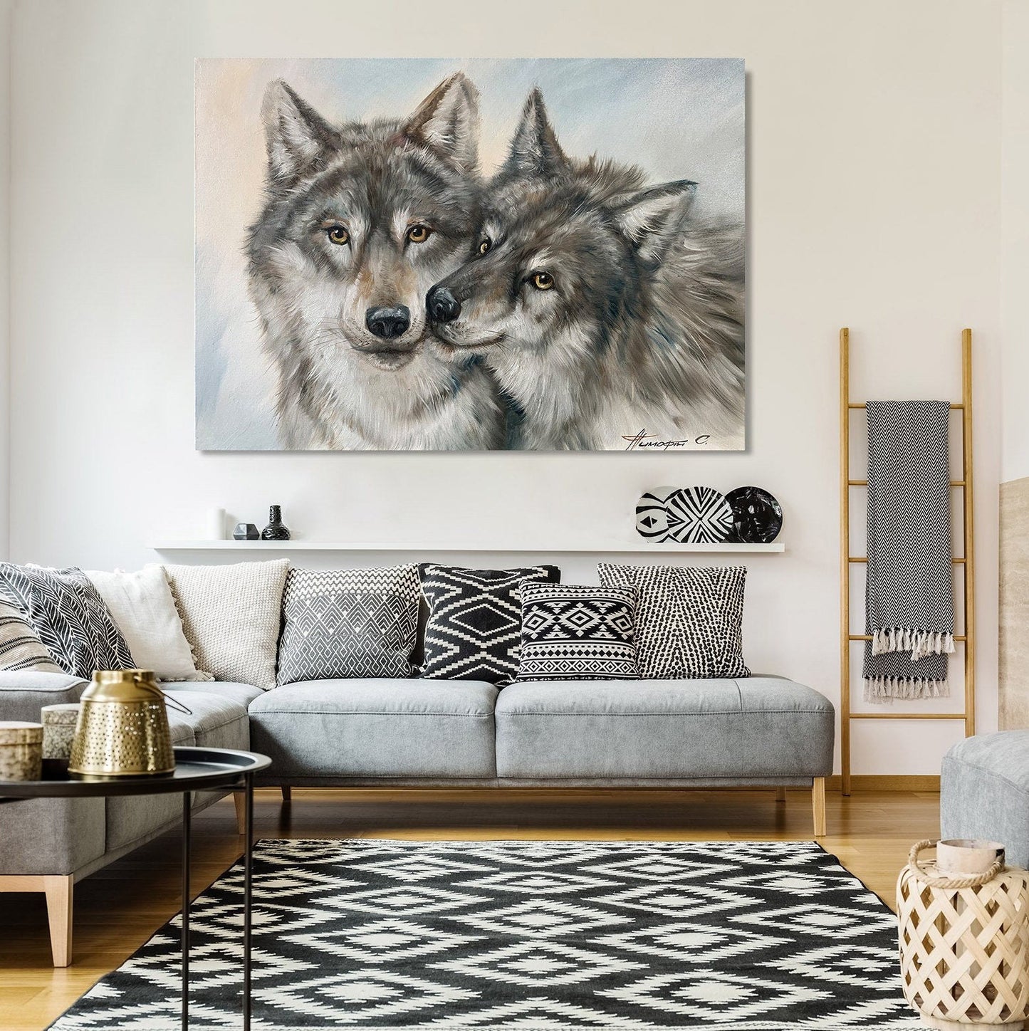 Wolves Oil Painting On Canvas Abstract Animal Art White Gray Wolves Wall Art Wild Animal Painting Gift for Wolf Lover Original Wolf Painting