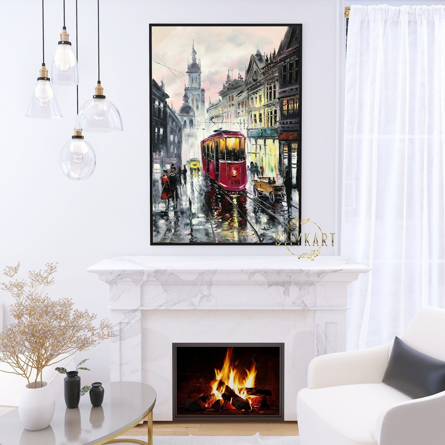 Large City Scene Oil Painting Original Black And White Europe Wall Art Old Town Painting on Canvas Large Impressionist Cityscape Paintings