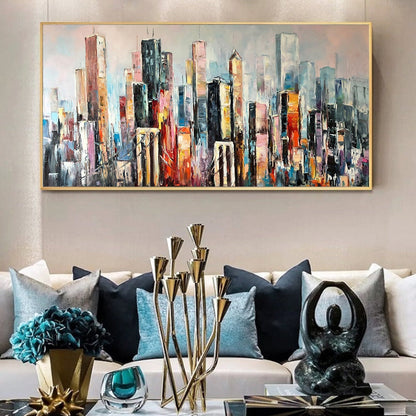 Large New York City Abstract Painting, Urban Cityscape Painting, Extra Large NYC Modern Wall Art Decor, City Skyline Abstract Oil Painting