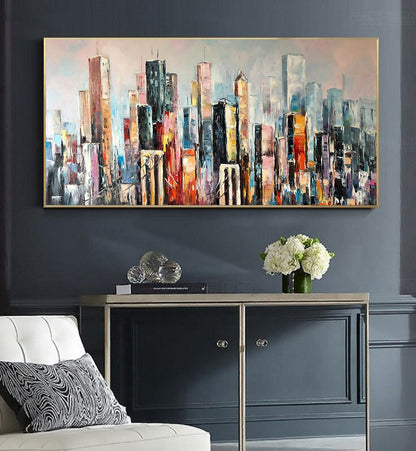 Large New York City Abstract Painting, Urban Cityscape Painting, Extra Large NYC Modern Wall Art Decor, City Skyline Abstract Oil Painting