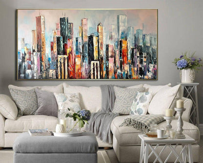 Large New York City Abstract Painting, Urban Cityscape Painting, Extra Large NYC Modern Wall Art Decor, City Skyline Abstract Oil Painting