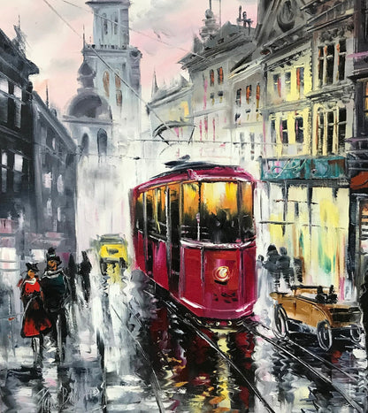 Large City Scene Oil Painting Original Black And White Europe Wall Art Old Town Painting on Canvas Large Impressionist Cityscape Paintings