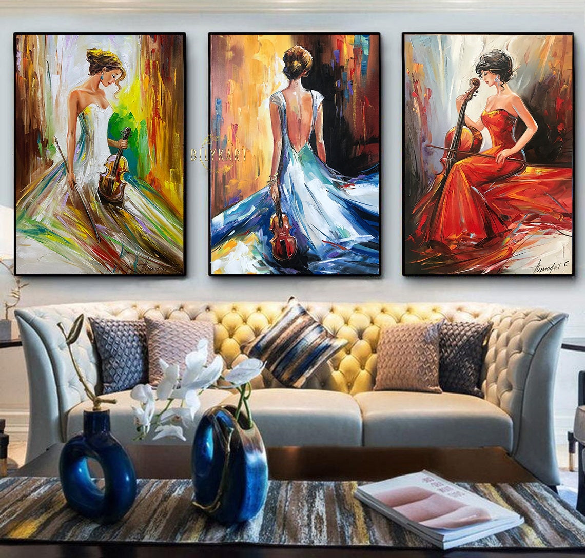 3 Matching Paintings on Canvas Original Set of Three Wall Art Abstract Woman Oil Paintings Triptych Art 3 Piece Art Work Paintings Set 30x40