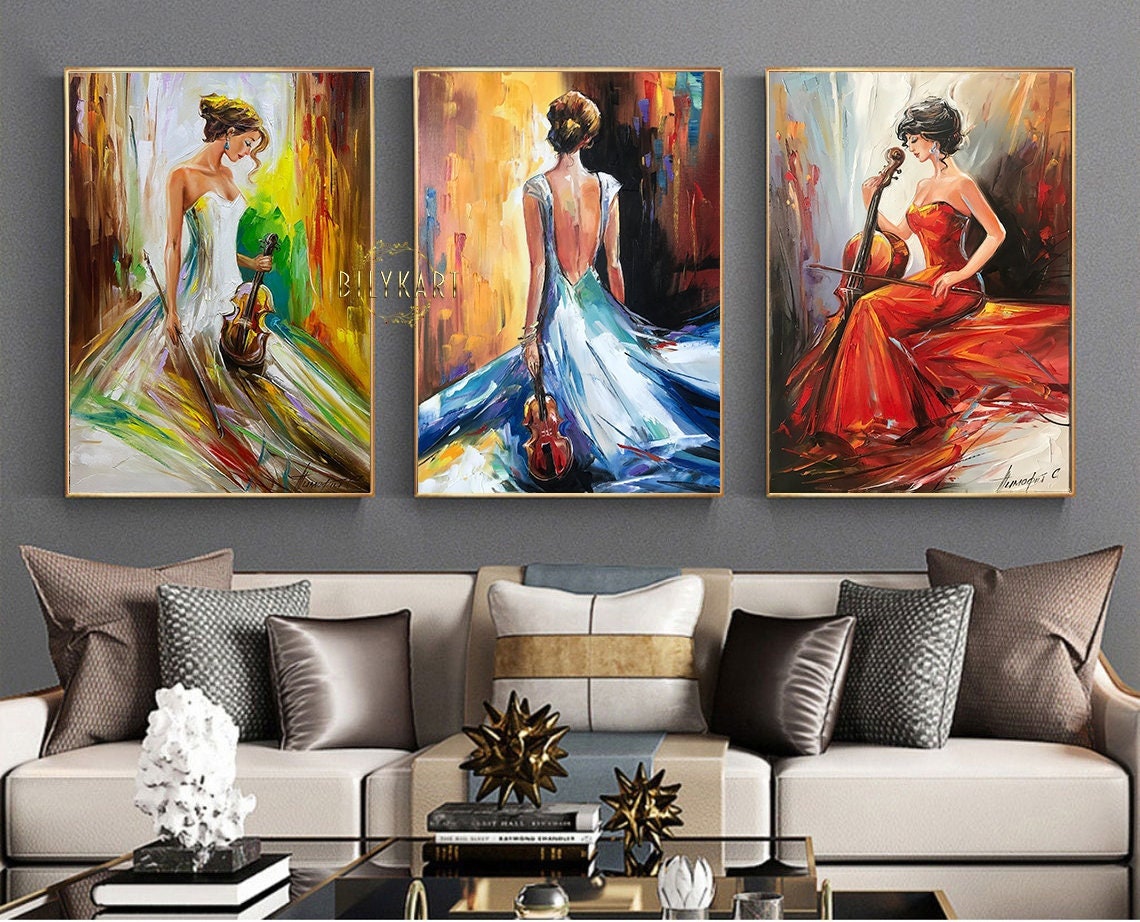 3 Matching Paintings on Canvas Original Set of Three Wall Art Abstract Woman Oil Paintings Triptych Art 3 Piece Art Work Paintings Set 30x40