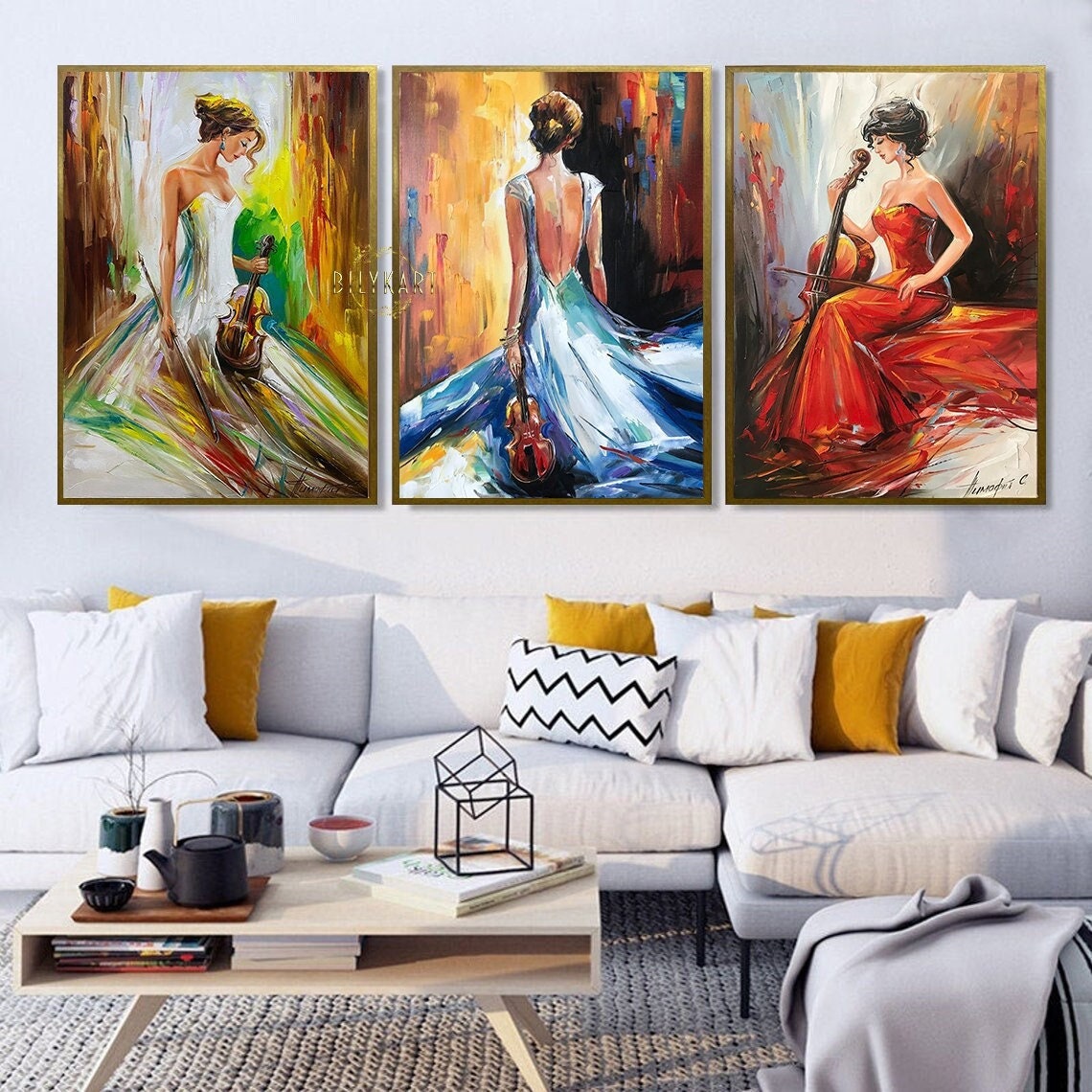 3 Matching Paintings on Canvas Original Set of Three Wall Art Abstract Woman Oil Paintings Triptych Art 3 Piece Art Work Paintings Set 30x40