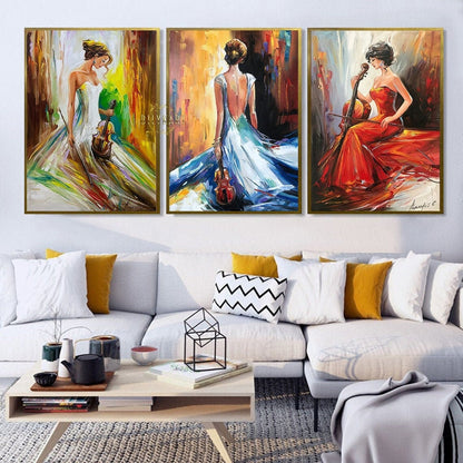 3 Matching Paintings on Canvas Original Set of Three Wall Art Abstract Woman Oil Paintings Triptych Art 3 Piece Art Work Paintings Set 30x40