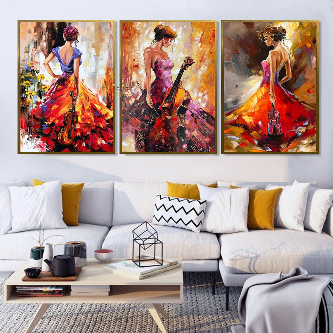 3 Matching Paintings on Canvas Set of Three Wall Art Framed Woman Oil Paintings 3 Piece Art Work 30x40 Triptych Wall Art Large Paintings Set