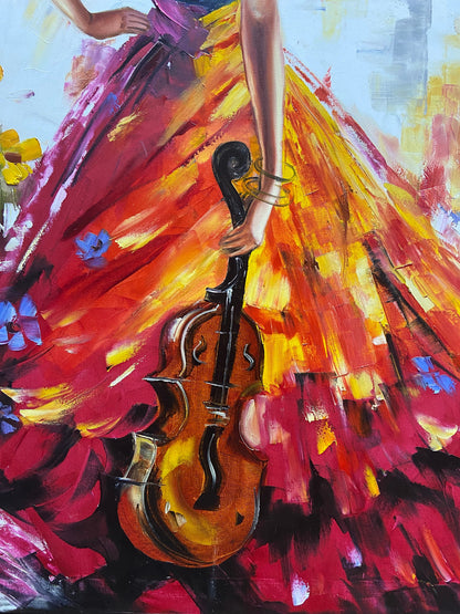 Violinist Original Painting Musician Wall Art Abstract Woman Painting Woman in Dress Silhouette Art Music Art Canvas Violin Oil Painting